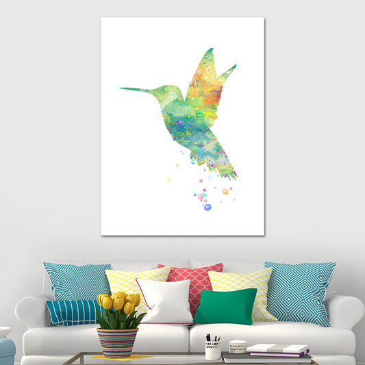 Kids Hummingbird Painting Wall Art Green Watercolor Canvas Print for Child Bedroom Green Clearhalo 'Art Gallery' 'Canvas Art' 'Kids' Arts' 1640045