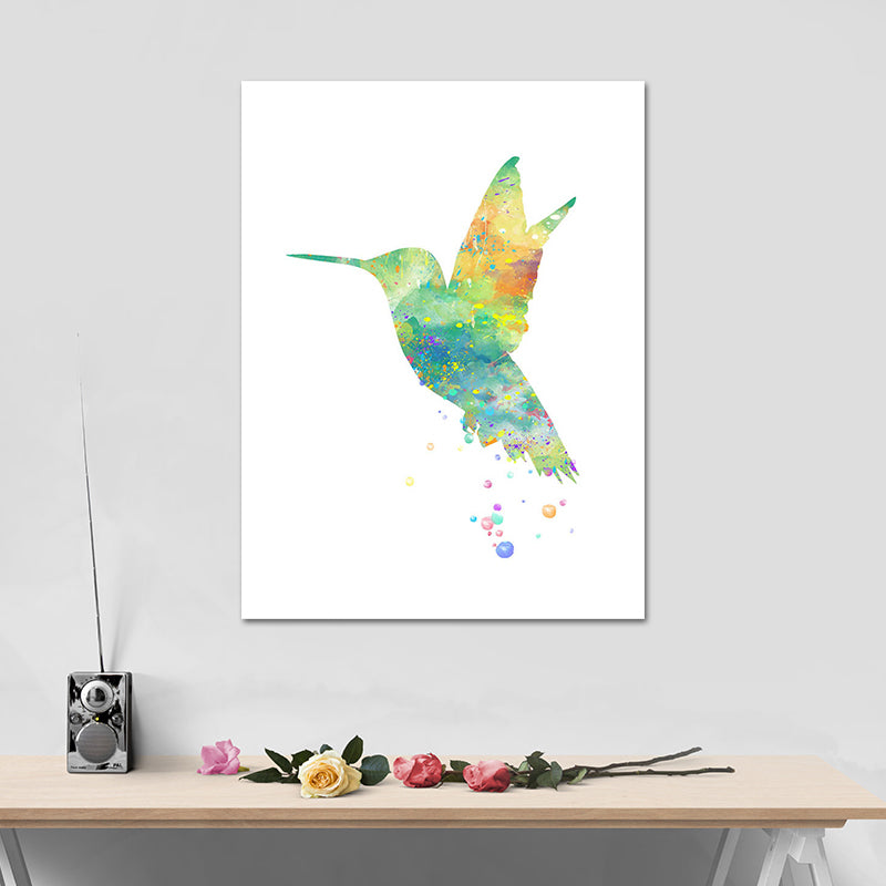 Kids Hummingbird Painting Wall Art Green Watercolor Canvas Print for Child Bedroom Clearhalo 'Art Gallery' 'Canvas Art' 'Kids' Arts' 1640046