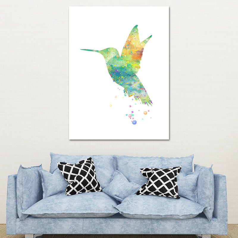 Kids Hummingbird Painting Wall Art Green Watercolor Canvas Print for Child Bedroom Clearhalo 'Art Gallery' 'Canvas Art' 'Kids' Arts' 1640047