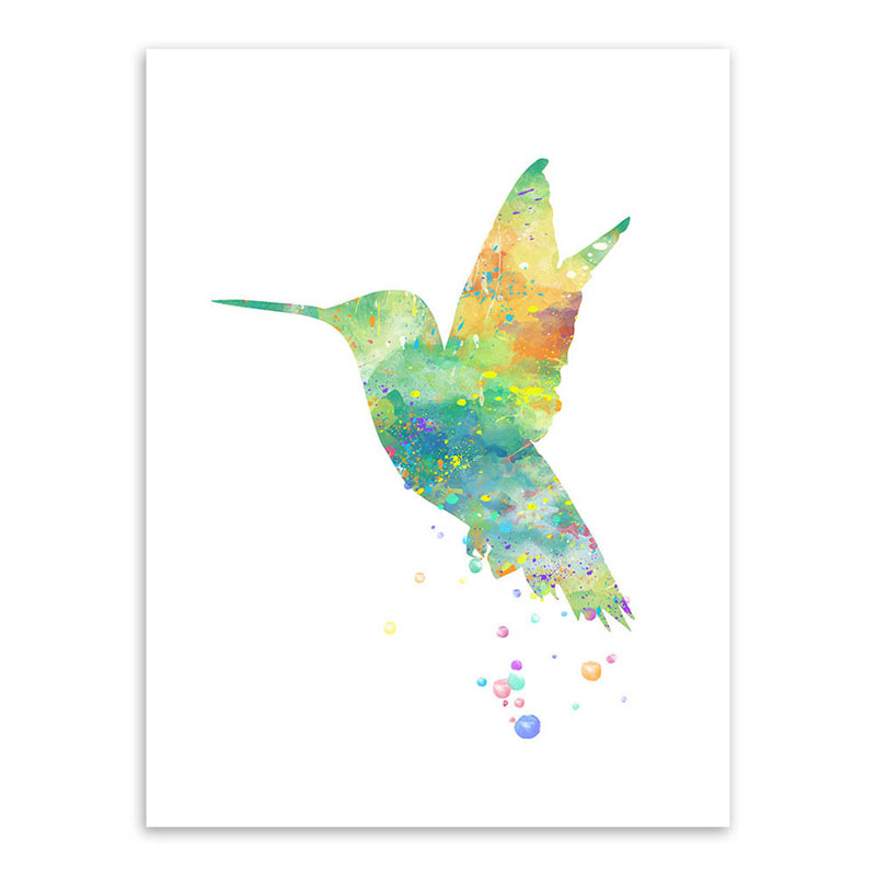 Kids Hummingbird Painting Wall Art Green Watercolor Canvas Print for Child Bedroom Clearhalo 'Art Gallery' 'Canvas Art' 'Kids' Arts' 1640048