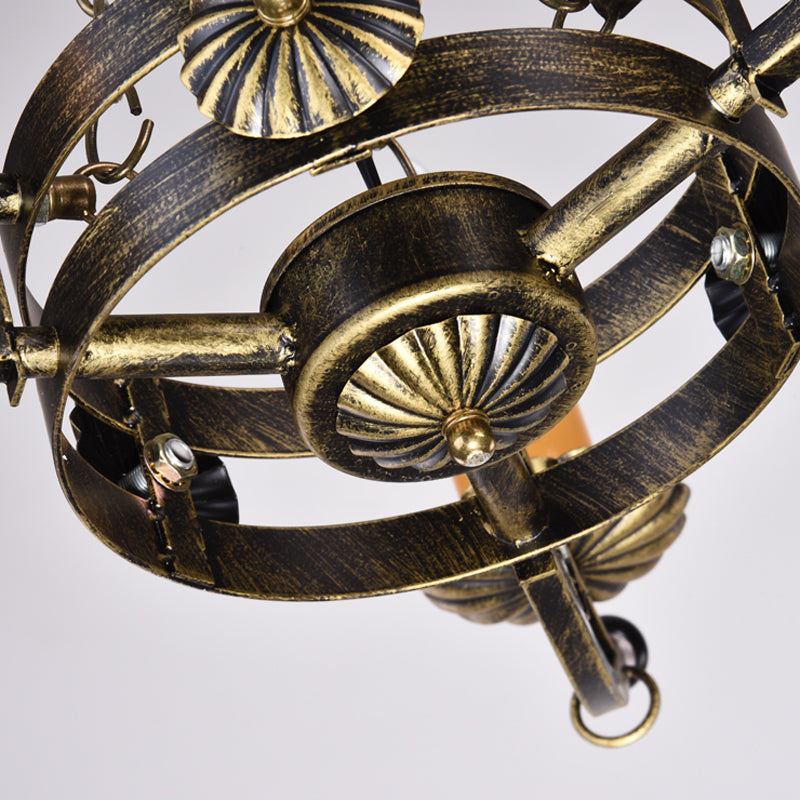 Three-head Antique Chandeliers Metal Candle Ceiling Pendant Light in Brass for Coffee Shop Clearhalo 'Ceiling Lights' 'Chandeliers' Lighting' options 164005