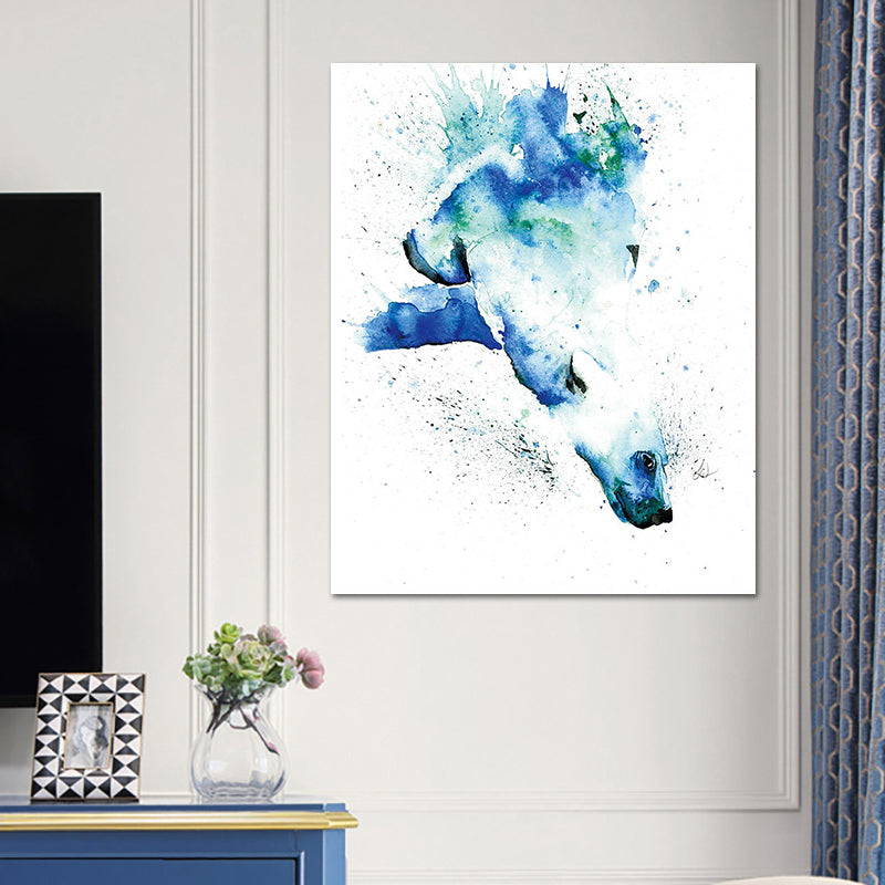 Blue Bear Canvas Wall Art Textured Surface Kids Style Bedroom Wall Decor on White Blue Clearhalo 'Art Gallery' 'Canvas Art' 'Kids' Arts' 1640052