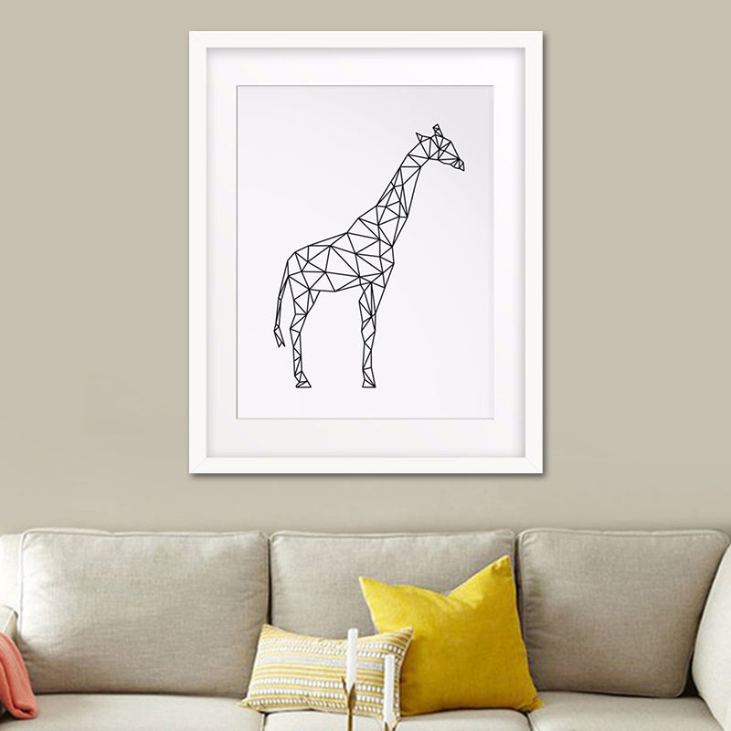Canvas Textured Wall Decor Scandinavian Style Charcoal Drawings Animals Painting White Giraffe Clearhalo 'Arts' 'Canvas Art' 1640080
