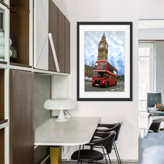 Urban London Street View Canvas Art Pastel Color Decker Bus and Architecture Print Wall Decor Clearhalo 'Art Gallery' 'Canvas Art' 'Contemporary Art Gallery' 'Modern' Arts' 1640130