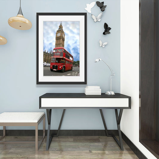 Urban London Street View Canvas Art Pastel Color Decker Bus and Architecture Print Wall Decor Clearhalo 'Art Gallery' 'Canvas Art' 'Contemporary Art Gallery' 'Modern' Arts' 1640131