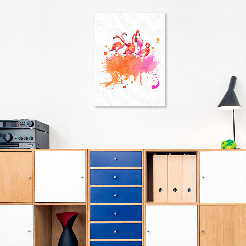 Childrens Art Flamingo Canvas Print Orange-White Textured Wall Decor for Sitting Room Clearhalo 'Art Gallery' 'Canvas Art' 'Kids' Arts' 1640145