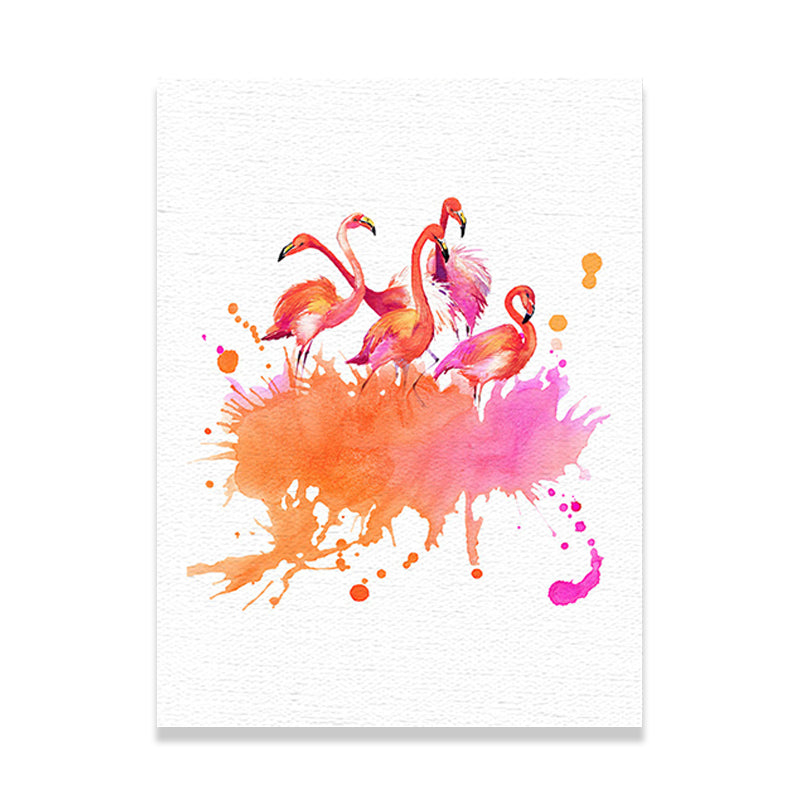 Childrens Art Flamingo Canvas Print Orange-White Textured Wall Decor for Sitting Room Clearhalo 'Art Gallery' 'Canvas Art' 'Kids' Arts' 1640146