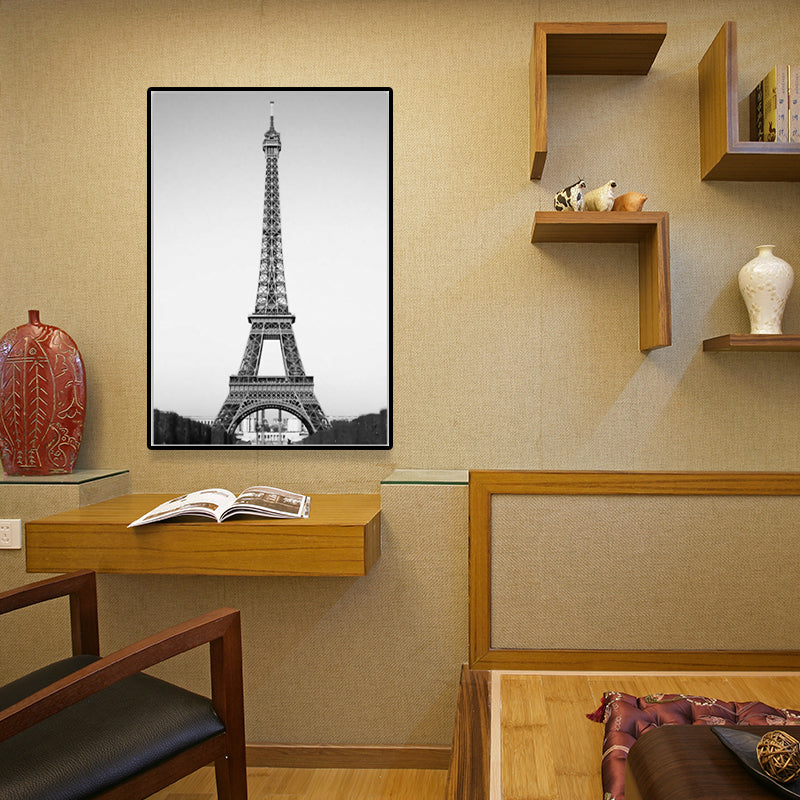 Photography Eiffel Tower Canvas Wall Art for Dining Room, Black-Grey, Textured Surface Clearhalo 'Arts' 'Canvas Art' 1640159