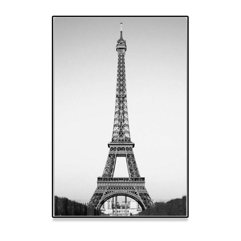 Photography Eiffel Tower Canvas Wall Art for Dining Room, Black-Grey, Textured Surface Clearhalo 'Arts' 'Canvas Art' 1640160
