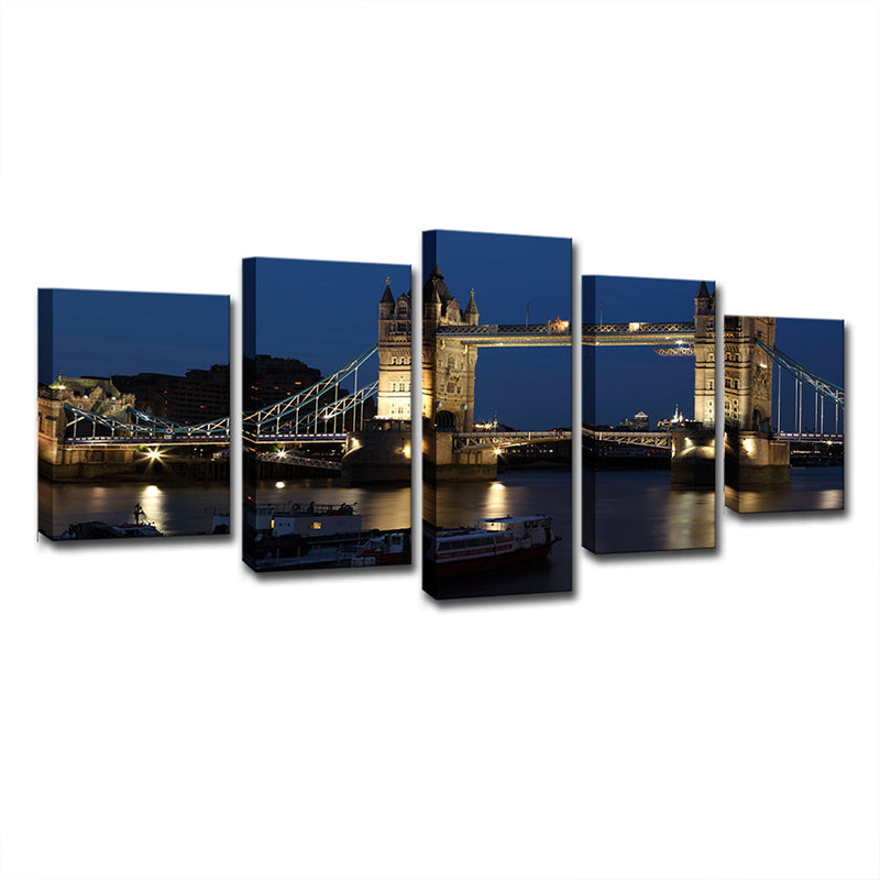 Night London Tower Bridge Canvas Blue Global Inspired Wall Art Decor for Living Room Clearhalo 'Arts' 'Canvas Art' 1640167
