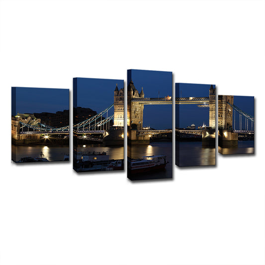Night London Tower Bridge Canvas Blue Global Inspired Wall Art Decor for Living Room - Clearhalo - 'Arts' - 'Canvas Art' - 1640167