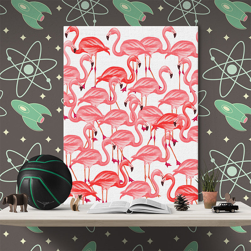 Flamingo Canvas Art Tropical Beautiful Animal Painting Wall Decor in Pink on White Pink Clearhalo 'Art Gallery' 'Canvas Art' 'Kids' Arts' 1640178