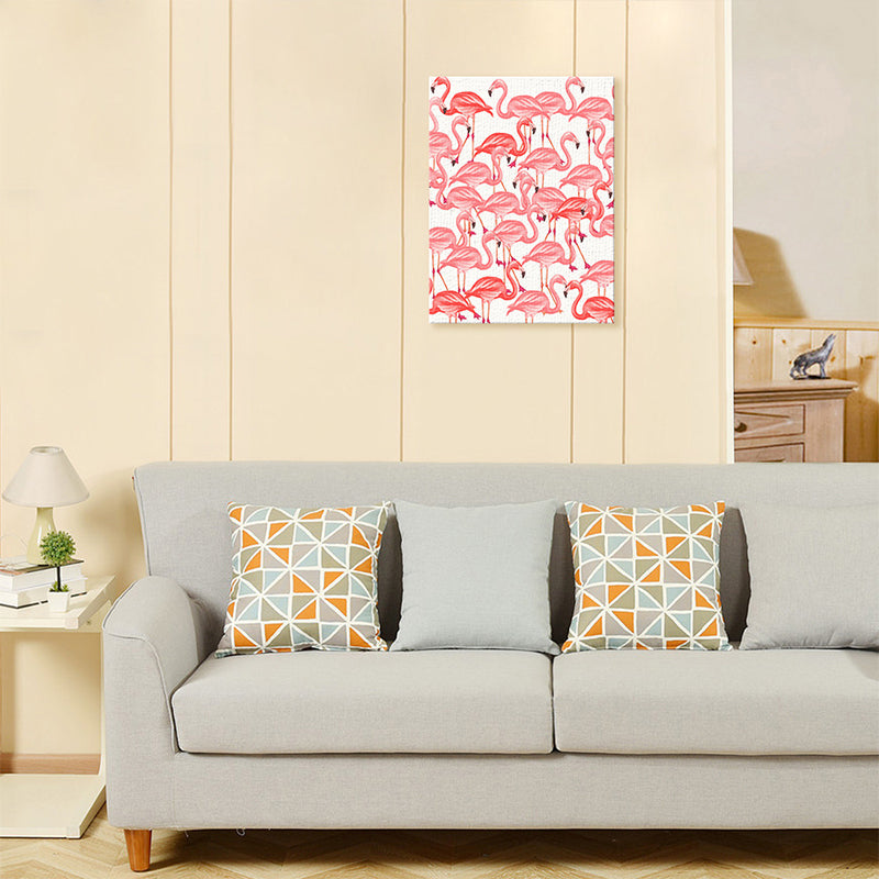 Flamingo Canvas Art Tropical Beautiful Animal Painting Wall Decor in Pink on White Clearhalo 'Art Gallery' 'Canvas Art' 'Kids' Arts' 1640179