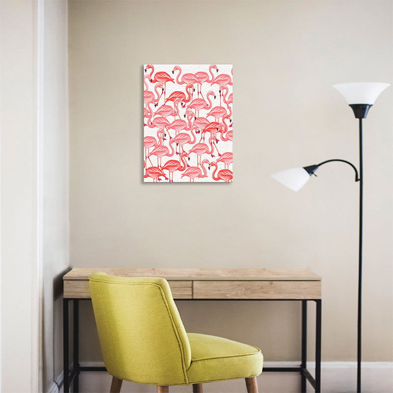 Flamingo Canvas Art Tropical Beautiful Animal Painting Wall Decor in Pink on White Clearhalo 'Art Gallery' 'Canvas Art' 'Kids' Arts' 1640180