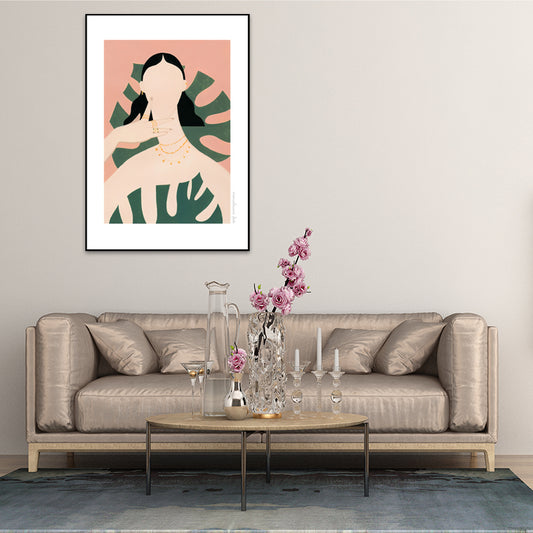Textured Soft Color Canvas Nordic Style Fashion Woman Wall Art Print for Bedroom Green