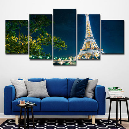 Global Inspired Canvas Wall Art Green Tree and Eiffel Tower at Night Wall Decor for Home Green Clearhalo 'Arts' 'Canvas Art' 1640213