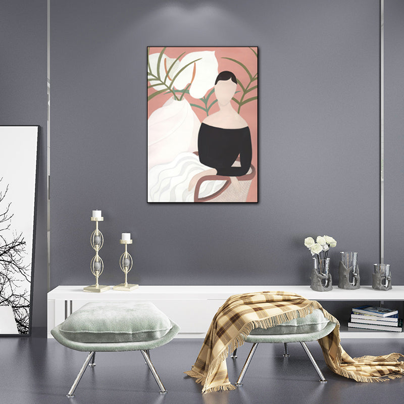 Modern Girl Portrait Painting Light-Color Bedroom Wall Art, Textured Surface Clearhalo 'Arts' 'Canvas Art' 1640221