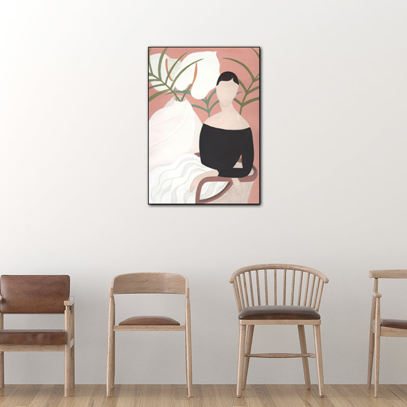 Modern Girl Portrait Painting Light-Color Bedroom Wall Art, Textured Surface Clearhalo 'Arts' 'Canvas Art' 1640222