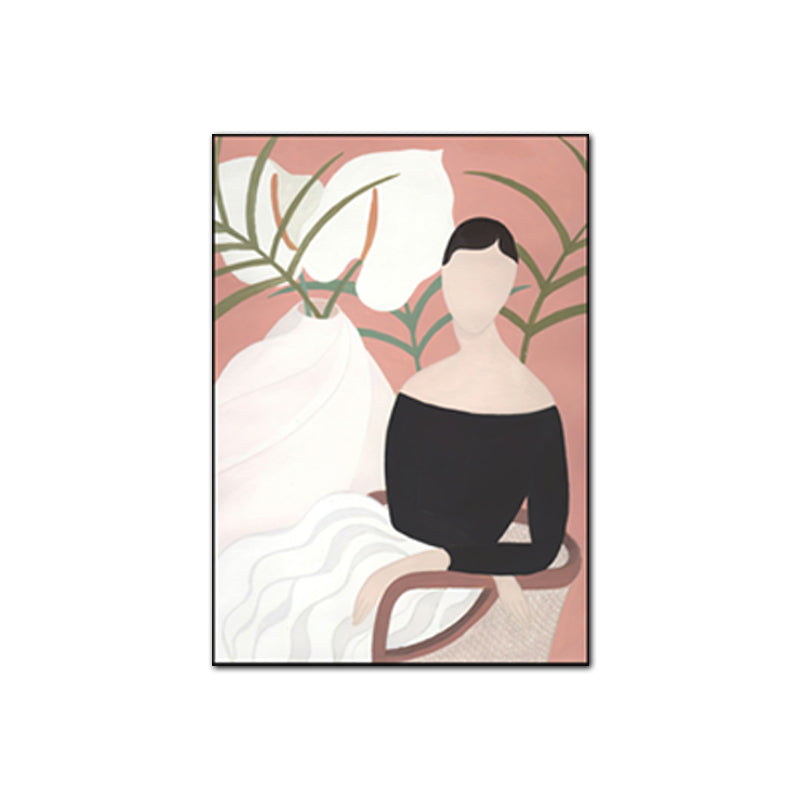 Modern Girl Portrait Painting Light-Color Bedroom Wall Art, Textured Surface Clearhalo 'Arts' 'Canvas Art' 1640223