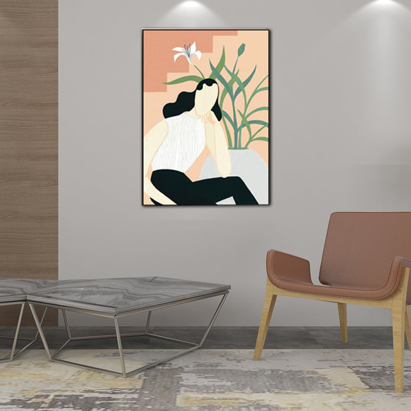 Modern Girl Portrait Painting Light-Color Bedroom Wall Art, Textured Surface Clearhalo 'Arts' 'Canvas Art' 1640228