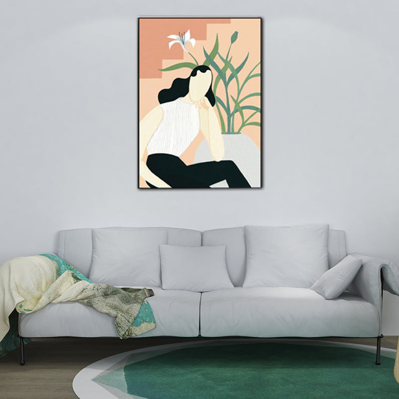 Modern Girl Portrait Painting Light-Color Bedroom Wall Art, Textured Surface Clearhalo 'Arts' 'Canvas Art' 1640229