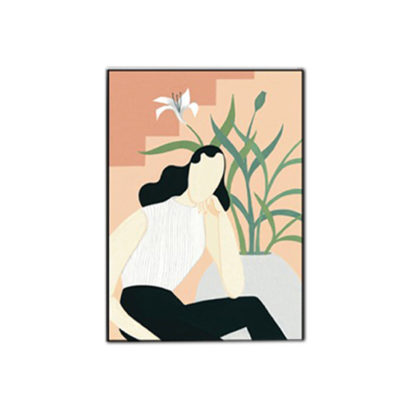 Modern Girl Portrait Painting Light-Color Bedroom Wall Art, Textured Surface Clearhalo 'Arts' 'Canvas Art' 1640230