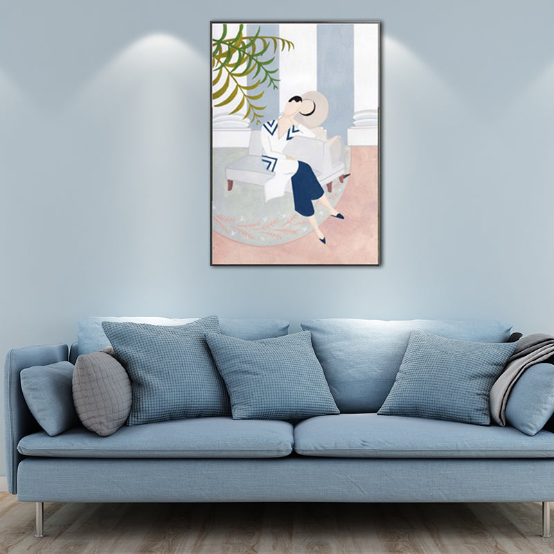 Illustration Fashionable Woman Canvas Wall Art for Girls Living Room, Pastel Color Clearhalo 'Arts' 'Canvas Art' 1640235