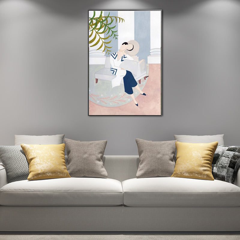 Illustration Fashionable Woman Canvas Wall Art for Girls Living Room, Pastel Color Clearhalo 'Arts' 'Canvas Art' 1640236