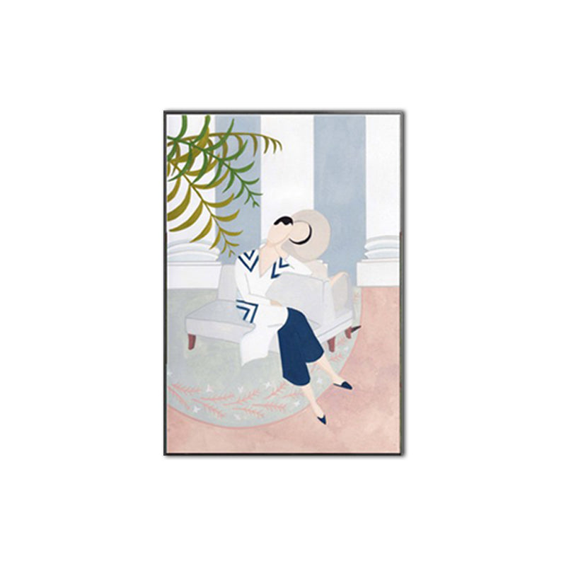 Illustration Fashionable Woman Canvas Wall Art for Girls Living Room, Pastel Color Clearhalo 'Arts' 'Canvas Art' 1640237
