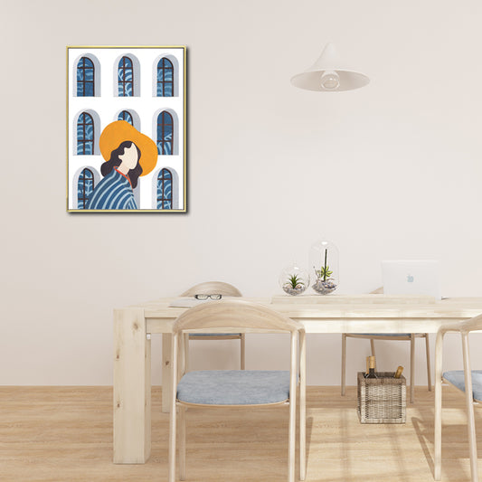 Illustratie modieuze vrouw canvas muurkunst voor meisjes woonkamer, pastelkleur