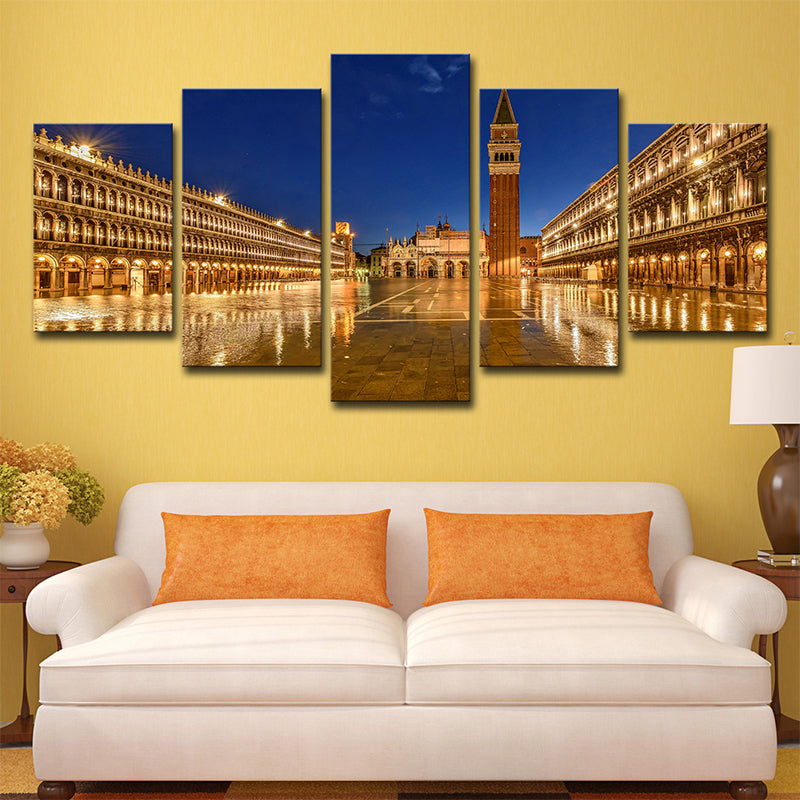 Piazza San Marco Night Canvas Print Global Inspired Multi-Piece Wall Art Decor in Gold Gold Clearhalo 'Arts' 'Canvas Art' 1640248