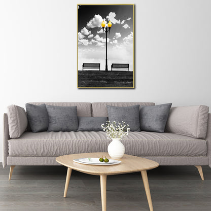 Nostalgic Street Lamp Wall Art Decor for Hallway Still Life Canvas Print in Black-White White Clearhalo 'Art Gallery' 'Canvas Art' 'Contemporary Art Gallery' 'Modern' Arts' 1640255