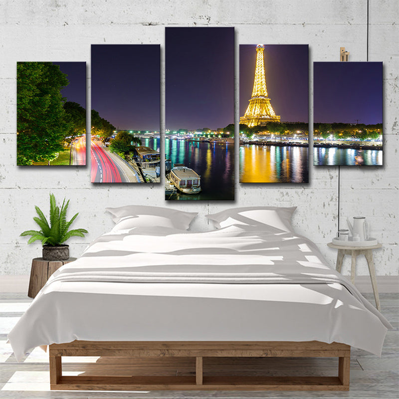 Canvas Green Wall Decor Wereldwijde geïnspireerde Riverside Eiffeltoren Night Scene Art Print