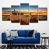 Schwanstein Castle Sunset Landscape Art Print Global Inspired Canvas Wall Decor in Orange Clearhalo 'Arts' 'Canvas Art' 1640285