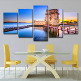 Belem Tower Scenery Wall Decor in Blue Canvas Art Print for Bedroom, Multi-Piece Clearhalo 'Arts' 'Canvas Art' 1640293