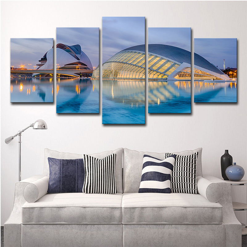 Global Inspired Wall Art Blue Sydney Opera House at Early Night View Wall Decoration Blue Clearhalo 'Arts' 'Canvas Art' 1640298