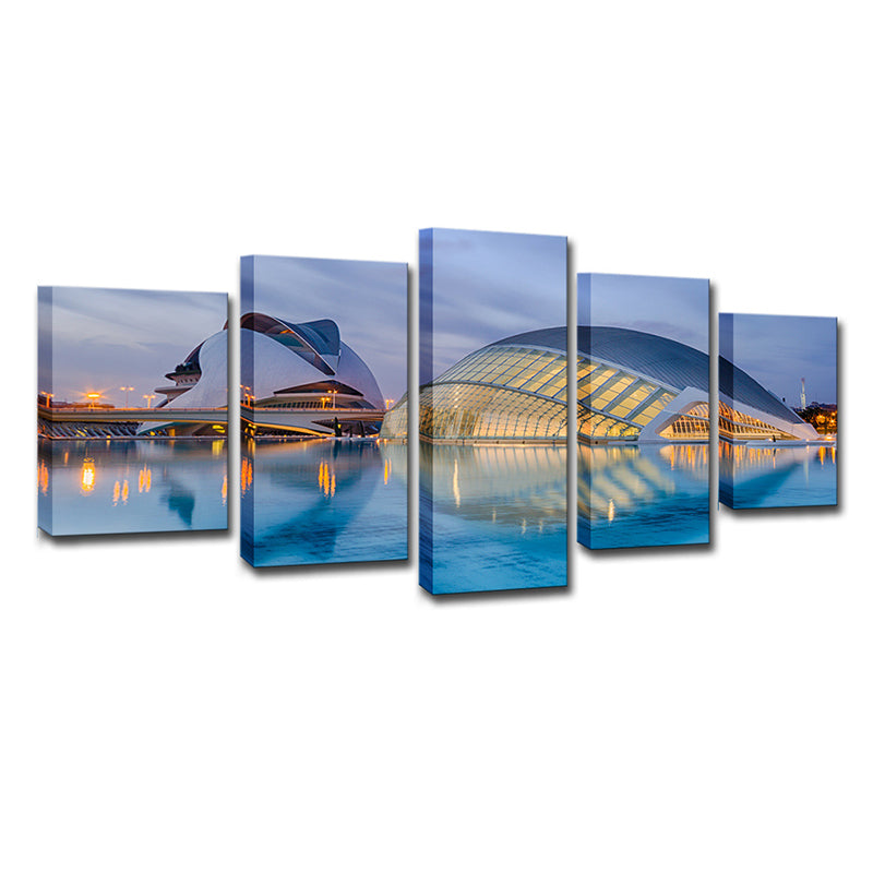 Global Inspired Wall Art Blue Sydney Opera House at Early Night View Wall Decoration Clearhalo 'Arts' 'Canvas Art' 1640301