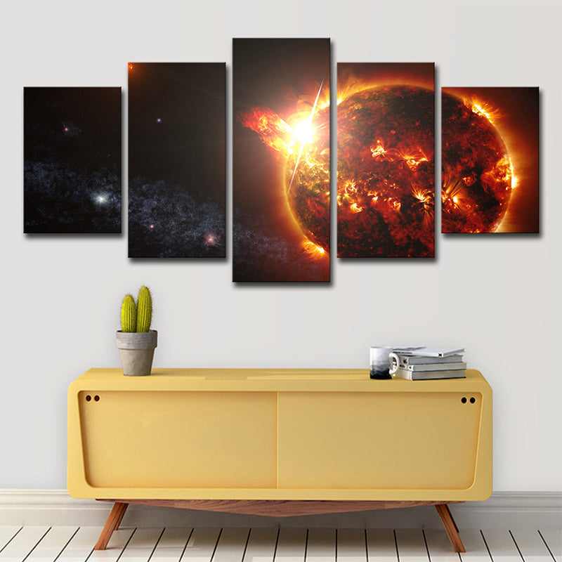 Planet Explosion Canvas Art for Boys Room Space Universe Wall Decor in Black, Multi-Piece Black Clearhalo 'Art Gallery' 'Canvas Art' 'Kids' Arts' 1640319