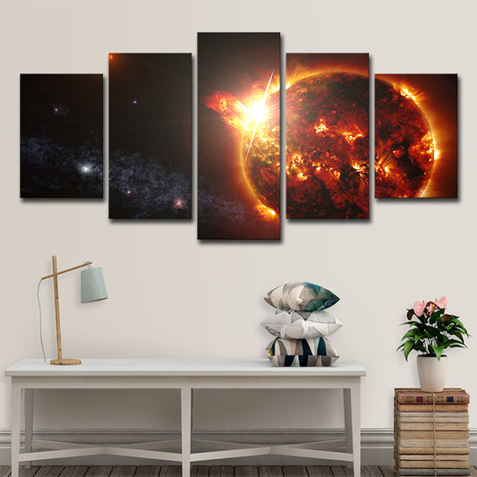 Planet Explosion Canvas Art for Boys Room Space Universe Wall Decor in Black, Multi-Piece Clearhalo 'Art Gallery' 'Canvas Art' 'Kids' Arts' 1640320