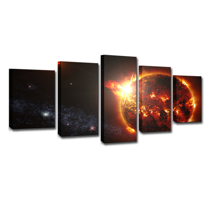 Planet Explosion Canvas Art for Boys Room Space Universe Wall Decor in Black, Multi-Piece Clearhalo 'Art Gallery' 'Canvas Art' 'Kids' Arts' 1640322