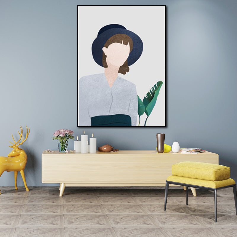 Cool Girl Outing Wall Art Decor Living Room Figure Drawing Canvas in Light Color Blue Clearhalo 'Arts' 'Canvas Art' 1640326