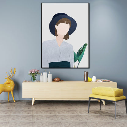 Cool Girl Outing Wall Art Decor Living Room Figure Drawing Canvas in Light Color Blue Clearhalo 'Arts' 'Canvas Art' 1640326