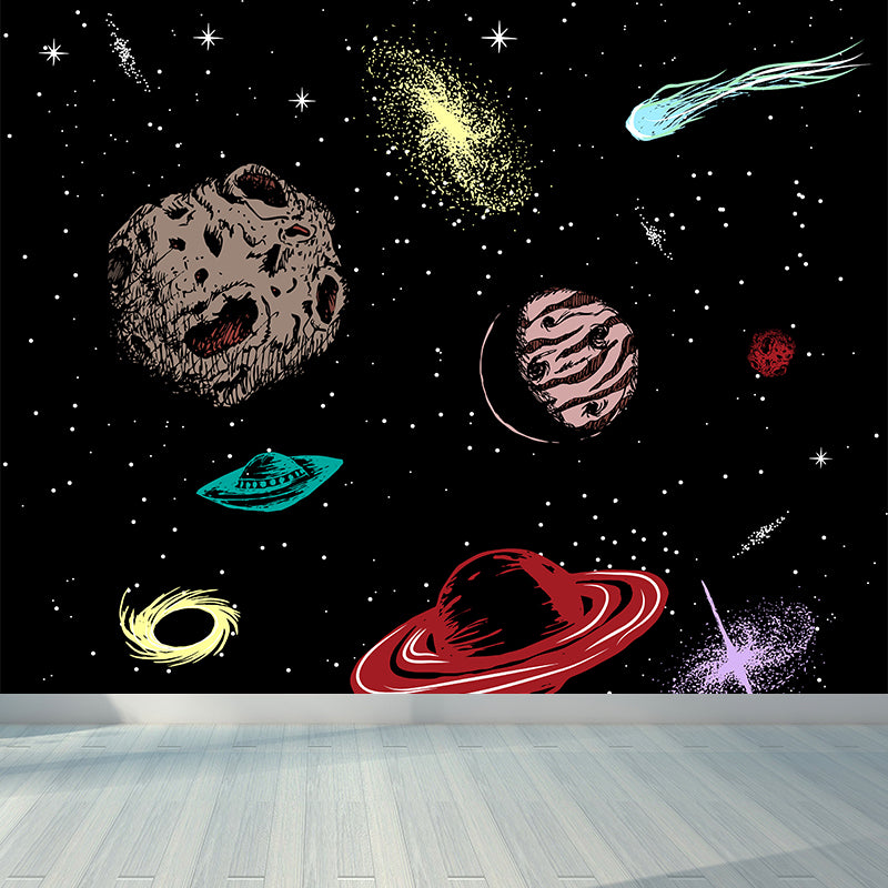 Mysterious Space Mural Decal Modern Decorative Living Room Wall Covering, Customed Size Black Clearhalo 'Wall Decor' 'Wall Mural' 1640355