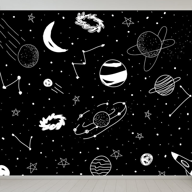 Contemporary Starry Sky View Mural Decal Dark Color Stain-Proofing Wall Decor for Bathroom Black Clearhalo 'Wall Decor' 'Wall Mural' 1640375