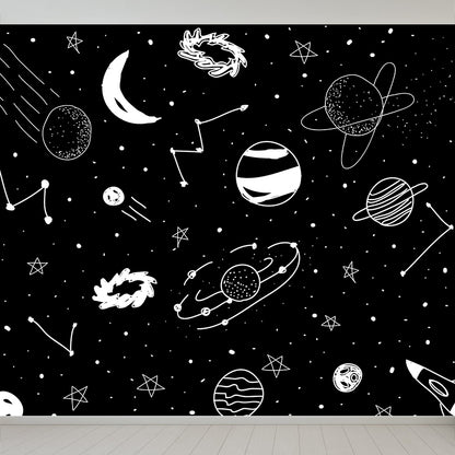 Contemporary Starry Sky View Mural Decal Dark Color Stain-Proofing Wall Decor for Bathroom Black Clearhalo 'Wall Decor' 'Wall Mural' 1640375
