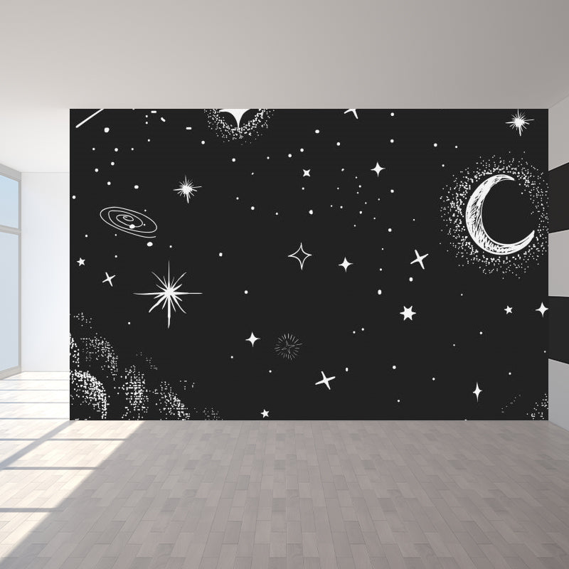 Contemporary Starry Sky View Mural Decal Dark Color Stain-Proofing Wall Decor for Bathroom Black-Gray Clearhalo 'Wall Decor' 'Wall Mural' 1640380