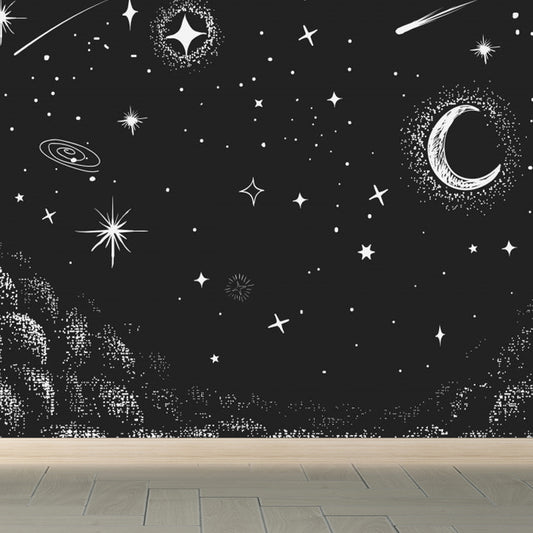 Contemporary Starry Sky View Mural Decal Dark Color Stain-Proofing Wall Decor for Bathroom