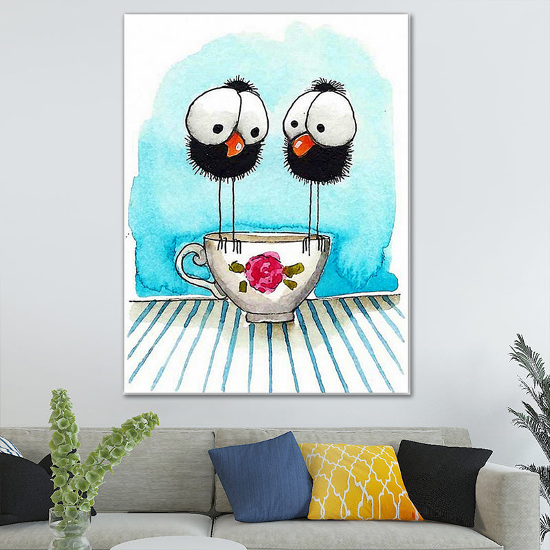 Childrens Art Birdies Painting Pastel Color Kids Bedroom Canvas Print, Textured Surface Clearhalo 'Art Gallery' 'Canvas Art' 'Kids' Arts' 1640386