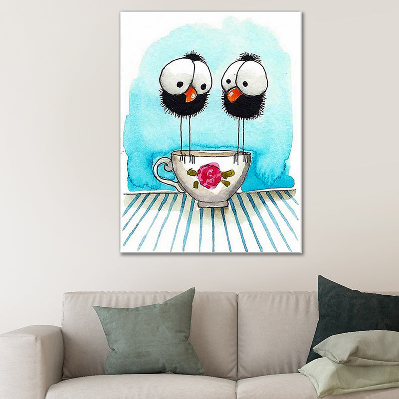 Childrens Art Birdies Painting Pastel Color Kids Bedroom Canvas Print, Textured Surface Clearhalo 'Art Gallery' 'Canvas Art' 'Kids' Arts' 1640387