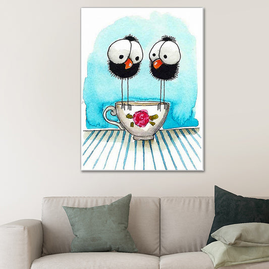 Childrens Art Birdies Painting Pastel Color Kids Bedroom Canvas Print, Textured Surface Clearhalo 'Art Gallery' 'Canvas Art' 'Kids' Arts' 1640387
